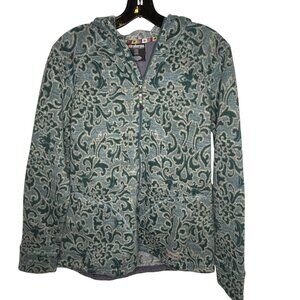Sherpa Adventure Gear Large Hoodie Zip Up Jacket Namla Jacquard Green Blue Women
